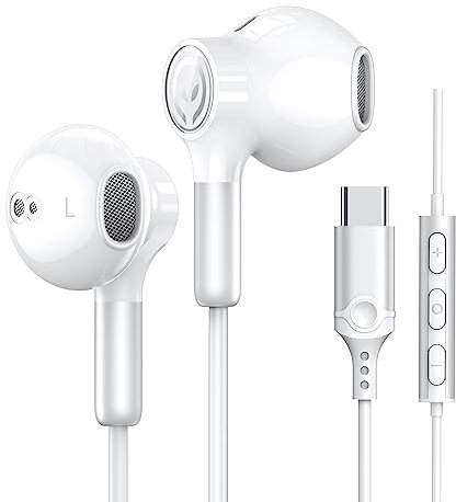 USB C Kopfhörer für Samsung Galaxy S23 Ultra S24 S22 S21 FE S20 A54 Kopfhörer mit Kabel USB C Anschluss HiFi Stereo In-Ear USB Typ C Kopfhörer mit Mikrofon für iPhone 16 15 Pro Max iPad Pro Pixel 8 7
