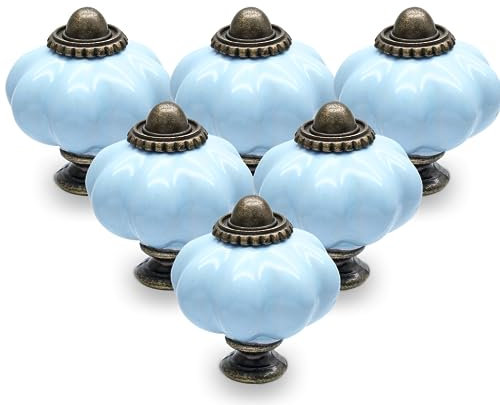 Cjueiom 12 Pack Ceramic Drawer Knobs, Baby Blue Vintage Cupboard Knobs with Mounting Screws, Antique Wardrobe Pull Handles for Kitchen Cabinet and Dresser