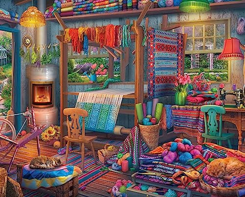 Springbok Weaver's Cottage 1000 Piece Jigsaw Puzzle for Adults Features a Colorful Cottage with a weaver's Loom and Colorful Yarns - Made in The USA with Interlocking Pieces That snap in Place