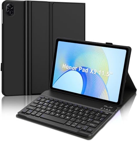 JADEMALL Keyboard Case for Honor Pad X9, Wireless Magnetic Detachable Bluetooth Keyboard(QWERTY Layout), Premium PU Leather Cover with Pencil holder for HONOR Pad X9 11.5-inch Wi-Fi Tablet, Black