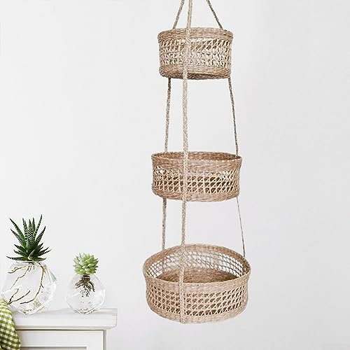 Panier à fruits suspendu à 3 étages fait à la main - Panier de rangement à suspendre - Panier à fruits pliable