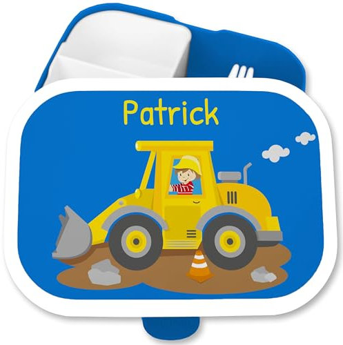 Brotdose Kinder Campus für Mepal - Baustellenfahrzeug Bagger Radlader - 750 ml - Blau - kindergarten vesperdose fächern baustellenfahrzeuge jausenbox brotzeitbox junge baufahrzeuge lunchbox motiv