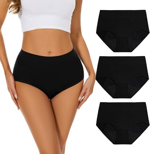 Molasus Washable Incontinence Pants for Women High Absorbency Period Underwear Ladies Menstrual Leakproof Cotton Knickers Postpartum Bladder Control Protective Briefs Black Multipack