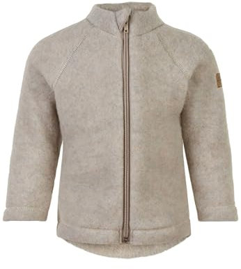 Mikk-line Giacca da passeggio, Oeko-Tex Standard 100, con chiusura lampo, per neonati e bambini, 100% lana merino senza mulesing, per ragazze e ragazzi, polsini reversibili, Melange-bianco sporco, 9