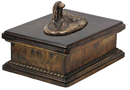Art-Dog Custom Dog Mama Sitzende Statue Gedenkurne - Handgefertigte kaltgegossene Bronze auf Birkensockel - Urne für die Asche von Hunden - 24,5x29x21cm - 5l - Afghanischer Jagdhund