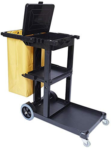 Generic Carro utilitario Multifuncional Carro de Almacenamiento de Servicio Carro de Limpieza Negro con Tapa, Carro de Limpieza Multifuncional con Ruedas, para Limpieza de restaurantes y hostelería