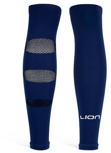 Performance Football Sock Sleeves - Premium LION BREATHE Technology - Breathable Mesh To Reduce Pressure On Calf Muscles (UK, Alpha, L, Navy)