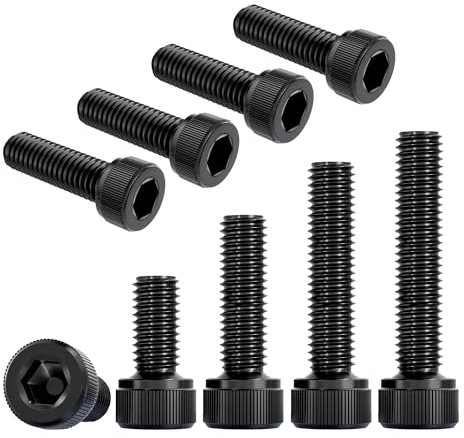 Qrity 10PCS M8x60mm Cylinder Hex Head Cap Screws, Screw Fasteners, Hexagonal Flat Head Machine Screws, Hex Socket Screw Bolt Black, Fully Thread