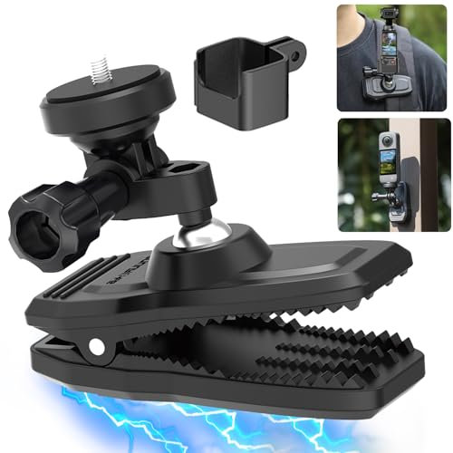 HAFOKO OSMO Pocket 3 Magnetic Backpack Clip Mount 360° Rotation Shoulder Strap Holder compatible for DJI OSMO Pocket 3 Accessories/GoPro Hero 13/12/11/10/9/8/7/6/5/Insta 360 X4 X3 X2 X ONE RS R GO3
