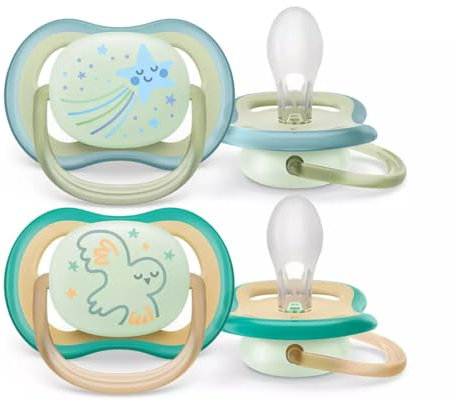 Philips Avent Ultra Air Schnuller – 2 x Leichter, leuchtender Schnuller, atmungsaktiv, nachtleuchtender Babyschnuller für Babys im Alter von 0-6 Monaten, BPA-frei, mit Sterilisator-Tragetasche
