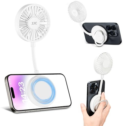 Magnetischer Handy-Ventilator, 3 Geschwindigkeiten, Mini-Ventilator mit flexiblem Winkel-Design und Telefonring, USB-Schreibtischventilator für iPhone 16, 15, 14, 13, 12 Pro Max, Mag-Safe-Hülle und
