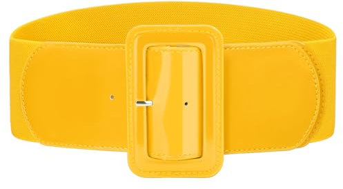 VONMELLI Breiter Elastischer Vintage Damen Gürtel - Dehnbarer Modischer Taillengürtel für Kleid Gelb,Breite 7,6cm