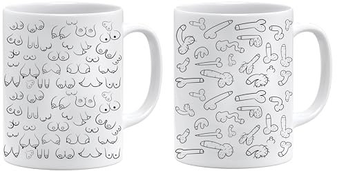 Lustige Tasse Boobs und Penis | Witzige Geschenke für Männer | Lustige Tasse für Büro | Perverse Tasse mit Spruch | Penis Tasse | Kaffee Tasse Titten (Brüste & Penisse Weiß)