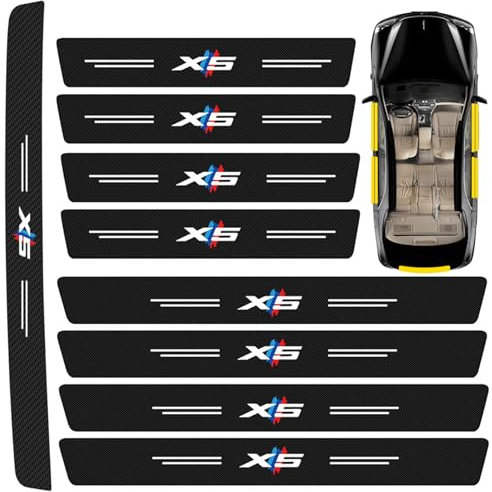 9pcs Carbon Fiber Car Door Sills,Rear Bumper Protectors for BMW X1 X2 X3 X4 X5 X6 X7,Scratch Resistant Carbon Fiber Door Sill Edge Trim Strips Styling Accessories,Black-X5