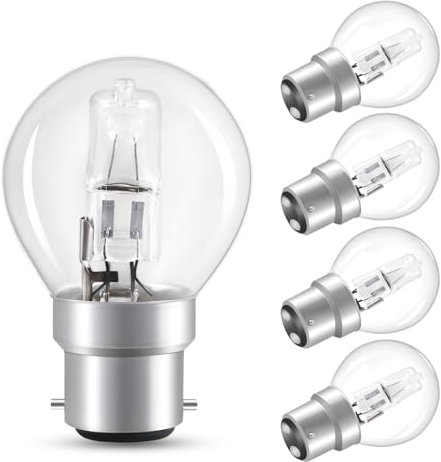 Morotty BC B22 42W Golf Ball Bulbs Dimmable Warm White 2700K, G45 Classic Mini Globe Large Bayonet Cap b22 Light Bulb, 570LM AC 220-240V, B22 Decorative Light Bulb for Ceiling Fans Chandelier, 5 Pack
