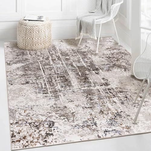 Mazovia Groß Teppich Wohnzimmer 180x250cm Creme Abstrakt Weich Pflegeleicht | Teppich für Schlafzimmer Esszimmer Büro Beige Tierfreundlich Allergikerfreundlich Fußbodenheizungsgeeignet Kurzflor Modern