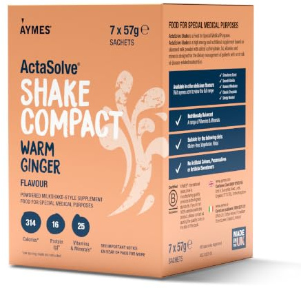 AYMES ActaSolve Shake Compact - Warm Ginger - 42 Servings | Low Volume Nutritional Powder, Milkshake-Style Drink Mix, Gluten Free & Vegetarian