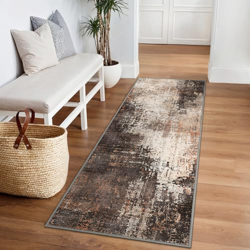 BEIMO Moderner Läufer Teppich 80x150 cm, Waschbar & rutschfest | Abstrakt Design, Kurzflor Klein Carpet, Rutschfest, Für Eingang, Flur und Bettvorleger Schlafzimmer, Pflegeleicht