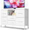 MIKIICOCO Chest of Drawers, Dresser for Bedroom with 6 Drawers, 43.3'' Long TV Stand with Storage Shelf, Clothes Storage Unit with 4 Castors, Fabric Drawers, Metal Frame