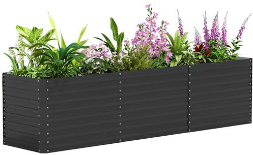 Outsunny Hochbeet Blumenhochbeet witterungsbeständig, Pflanzbeet Frühbeet Gartenbeet Pflanzkübel Pflanzkasten aus Verzinkter Stahl, Blumenkasten für Terrasse & Garten, 240 x 60 x 60 cm