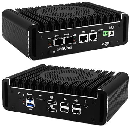 PeeliCeeli N150 Firewall Mini PC 2x 10GbE SFP+, 2x i226V 2.5GbE LAN Micro Appliance Computer Support OPNsense, Office/Home DDR5 Mini-PC Barebone, USB C, TF, SPK/MIC, NO RAM/SSD/OS
