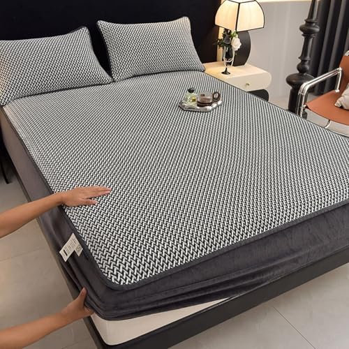 Homxi Spannbetttücher Doppelbett Boxspringbett mit 2 Kissenbezüge,180 x 200 cm,Matratzenbezug Topper Samt Einfarbig Bettlaken Grau