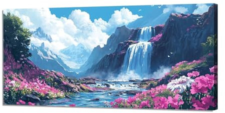 Malen Nach Zahlen Erwachsene, Malen Nach Zahlen Wasserfall Paint by Numbers, Berg Malen Nach Zahlen Kinder, DIY Handgemalt Ölgemälde Leinwand Bastelset, Deko Wohnzimmer, Ohne Rahmen 80x160cm XH-421