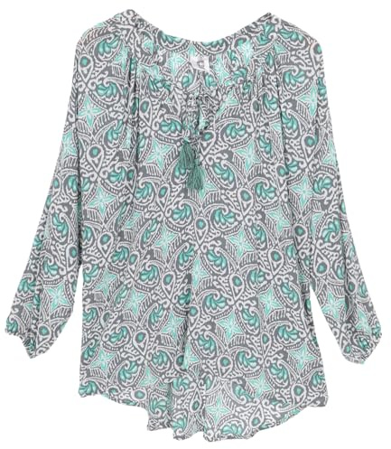 GURU SHOP Blusentunika, Langarmbluse, Plus Size Strandbluse, A-Linie, Loose | Leichtes, luftiges Material, elastische Bündchen, ideal für Strand und Stadt, feminine Silhouette, runder Halsausschnitt