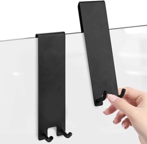 Linkidea Lot de 2 crochets de porte de douche en acier inoxydable avec éponge antidérapante pour portes en verre sans cadre (Noir Long)