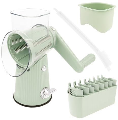 VAVPUP Rotary Cheese Grater Vegetable Slicer 5 Blade Sets (10 Pieces) & Knife Box,Strong Suction Base,Kitchen Grater for Cheese,Cucumber,Carrot,Nuts (Green Suit)