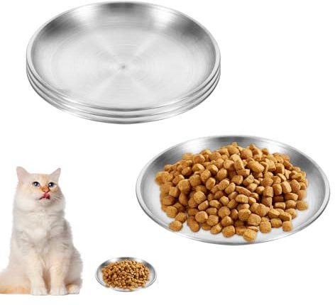 4 Stück Katzennapf Flach Edelstahl, Metall futternapf Katze für Katzen, Hunde, Trinken, Füttern, Anti-Knock-Katzennapf, Leicht zu reinigen (14cm)