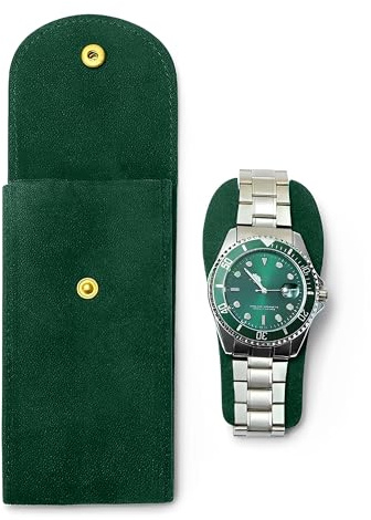 Travel Watch Case, Faux Leather Box with Clip Closure, Lined Interior, Portable Watch Travel Case for Men and Women, Fits Smartwatches, Wristwatches, Holder and Storage Pouch