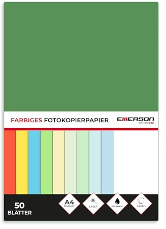 Emerson Farbiges Druckerpapier A4 Dunkelgrün – 50 Blatt | 80 g/m² 210 x 297 mm | Drucker: Laser, Inkjet, Fotokopie, Fax | Vielseitiges Papier zum Kopieren, Basteln