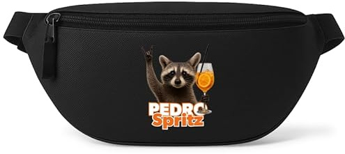Pedro Spritz - Bauchtasche Herren/Damen, Umhängetasche Festival Gadget, Bauchtasche Zubehör, Gürteltasche Herren, perfekt für Malle, Schwarz