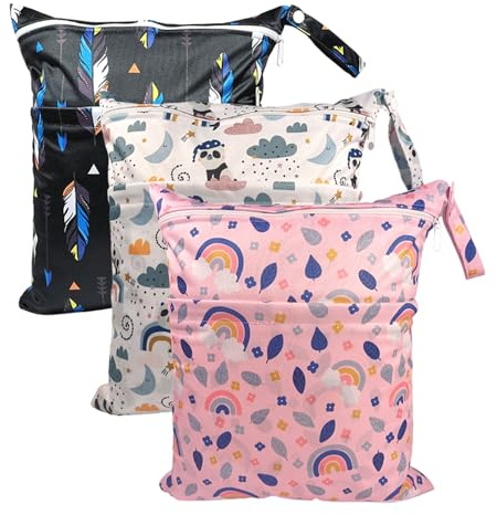 Hixingo Wetbag 30x36cm Windeltasche mit Reißverschluss, Wiederverwendbar Wetbag Kindergarten, wasserdichte Tasche für Kleinkind-Windeln, Reisen, Strand und Pool (Farbe 6,3 Packs)