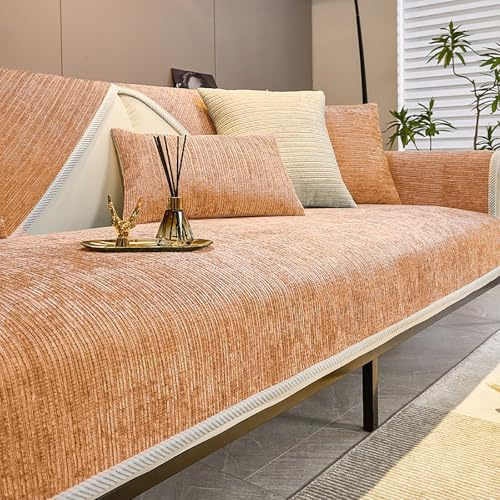 Bezugetop Sofa Überzug Chenille Sofabezug, Rutschfester Couch Überzug1 2 3 4 Sitzer für U Form L Form Sektionssofa, Sofa Überwurf, Kratzfest Hund Katze Sofaschoner, orange Farbe, 90 * 180cm