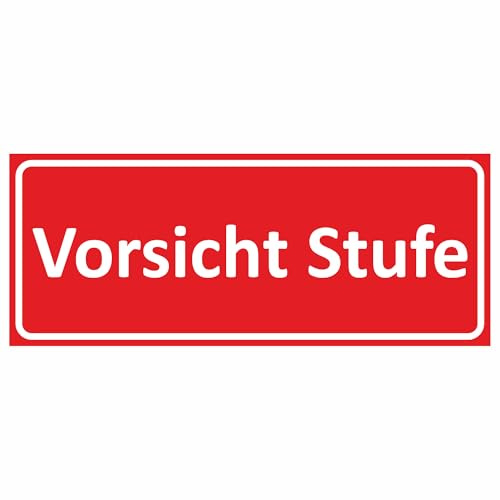 KIWISTAR UG - Vorsicht Stufe Schild - 15x10 cm rot weiß - graviert - Schilder selbstklebend - aus 1,4mm Plastik - für Post, Klingel, Paketbriefkasten, Packet Box, Hinweisschilder