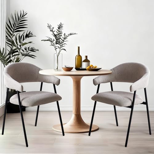 stone princess 2er Set Moderne Esszimmerstühle: Gepolsterte Stoffstühle mit Armlehne Schwarzem Metallgestell - Ergonomische Polsterung für Esszimmer Küche Wohnzimmer (Khaki, DC011-2er)