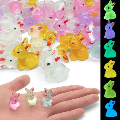 QIMMU 100 Stück Mini Leuchtende Häschen,Mini Häschen Hase,Häschen Figuren Mini,Bunte Kleine Tierfiguren,Kleine Osterhasen,Perfekt für Osterdekoration,Partyschmuck,Kreative DIY-Projekte