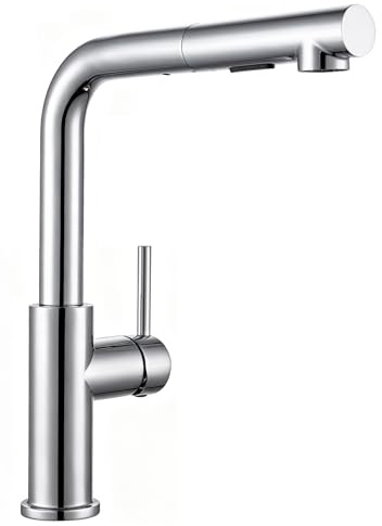 Sofetiy Wasserhahn Küche Chrom, Hochdruck Küchenarmatur Ausziehbar | Mit Brause Zwei Wasserstrahlarten, 360° Drehung, Heißes und kaltes Wasser, Edelstahl, Einhebel-Spültischarmatur