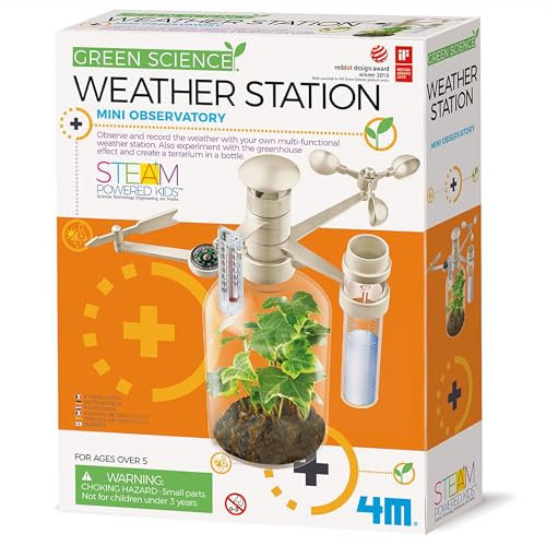 4M 00-03279 Green Science Stazione Meteorologica, Kit Educativo STEM per Bambini, Osservatorio Meteo con Termometro, Anemometro e Pluviometro, Gioco Scientifico dai 5 Anni