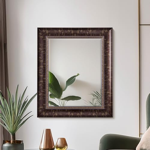 Head West Embossed Bronze Ornate Design and Distressed Frame 30.5 x 36.5 Vanity Mirror, Bronze