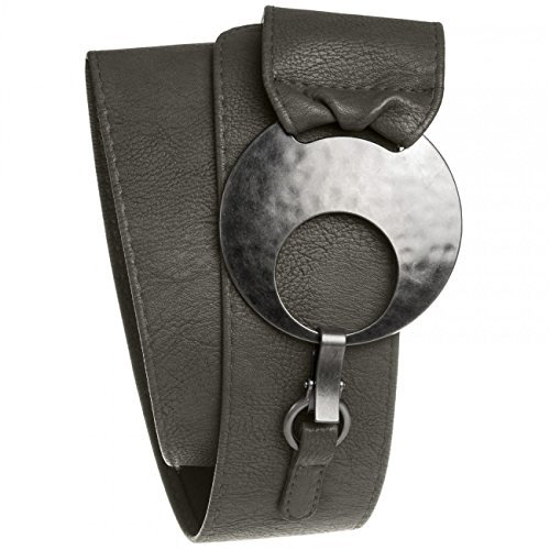 Caspar GU225 Breiter Damen Gürtel mit großer runder Metallschnalle, Gürtelgröße:95, Farbe:dunkelgrau