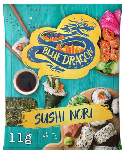 Blue Dragon Sushi Nori 11g | 5 Sheets | Authentic Dried & Roasted Seaweed | Suitable For Vegans