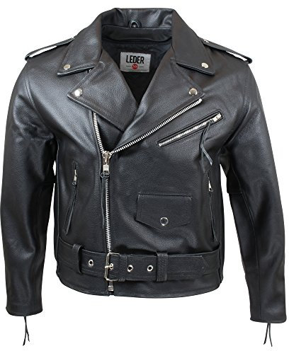 LEDER24H Herren Lederjacke Motorradjacke Biker Jacke Winter Sommer 2010, Schwarz, XXL