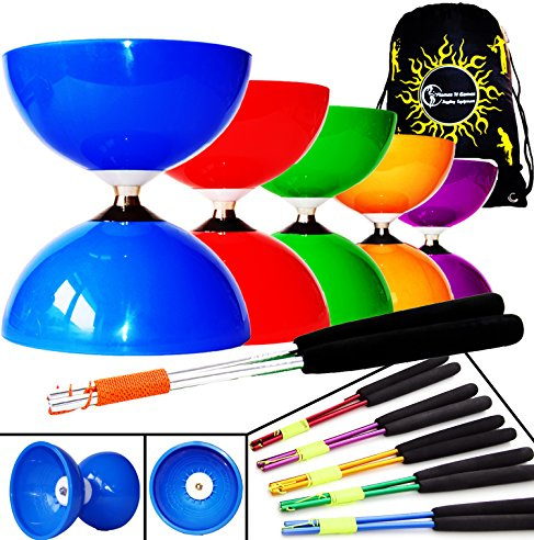 Juggle Dream Big Top - Jumbo Kugellager Diabolo Set + Ali Traum Metall Diablo Diabolostäbe, Diabolo Schnur + Reisetasche - Orange Diablo/Silber Stäbe
