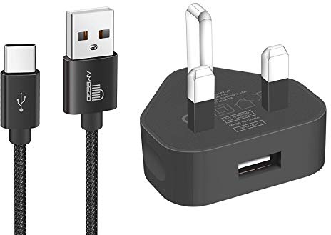 TheMax USB Wall Charger with USB-C Cable – Fast Charging Adapter Safe, Compact, High-Speed Charging Compatible for Samsung, Pixel, Android, and Tablets and More (1m Cable Included) Black