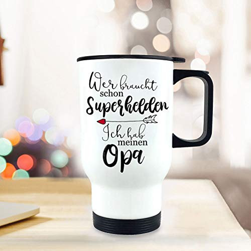 ilka parey wandtattoo-welt Thermobecher Isolierbecher bedruckt mit Spruch Superhelden meinen Opa individuell Thermo Trinkbecher tb158