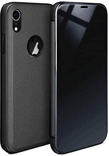moex Void Case für Apple iPhone XR Hülle in Hochglanz Optik, Clear View Cover Spiegelhülle, Flip Case 360 Grad Schutzhülle mit Spiegel, Rundumschutz Handyhülle, Anthrazit