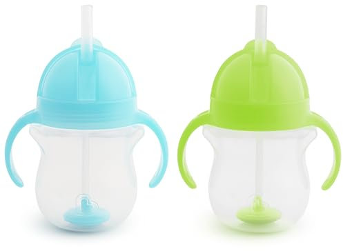 Munchkin Click Lock Weighted Straw Cup, 7 Ounce, Blue/Green, Pack of 2